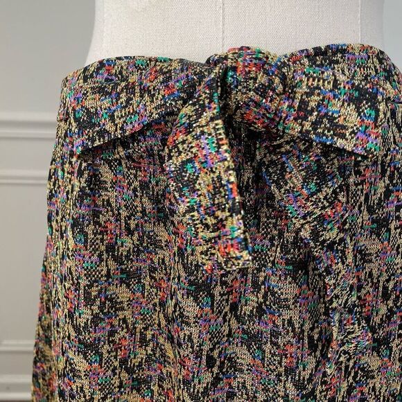 Vintage 70s Lurex Abstract A-Line Maxi Skirt Gold Black Red Blue Green Purple L - Picture 3 of 5